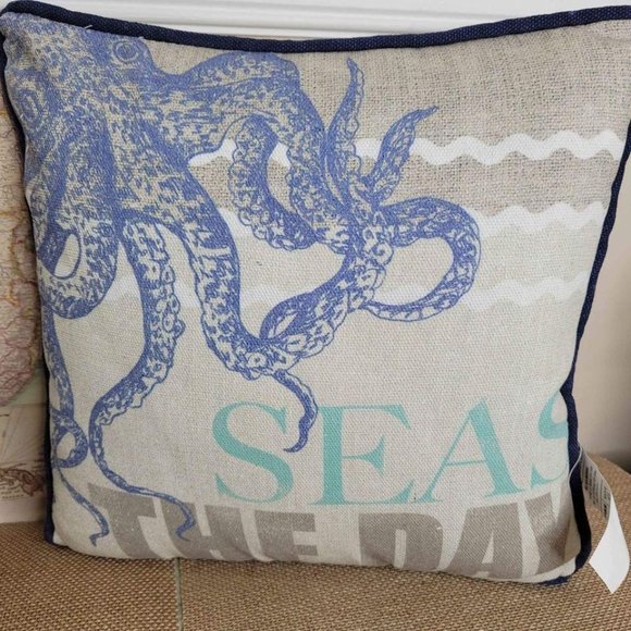 Seas The Day Octopus Throw Pillow 11 x 11 - Picture 1 of 7